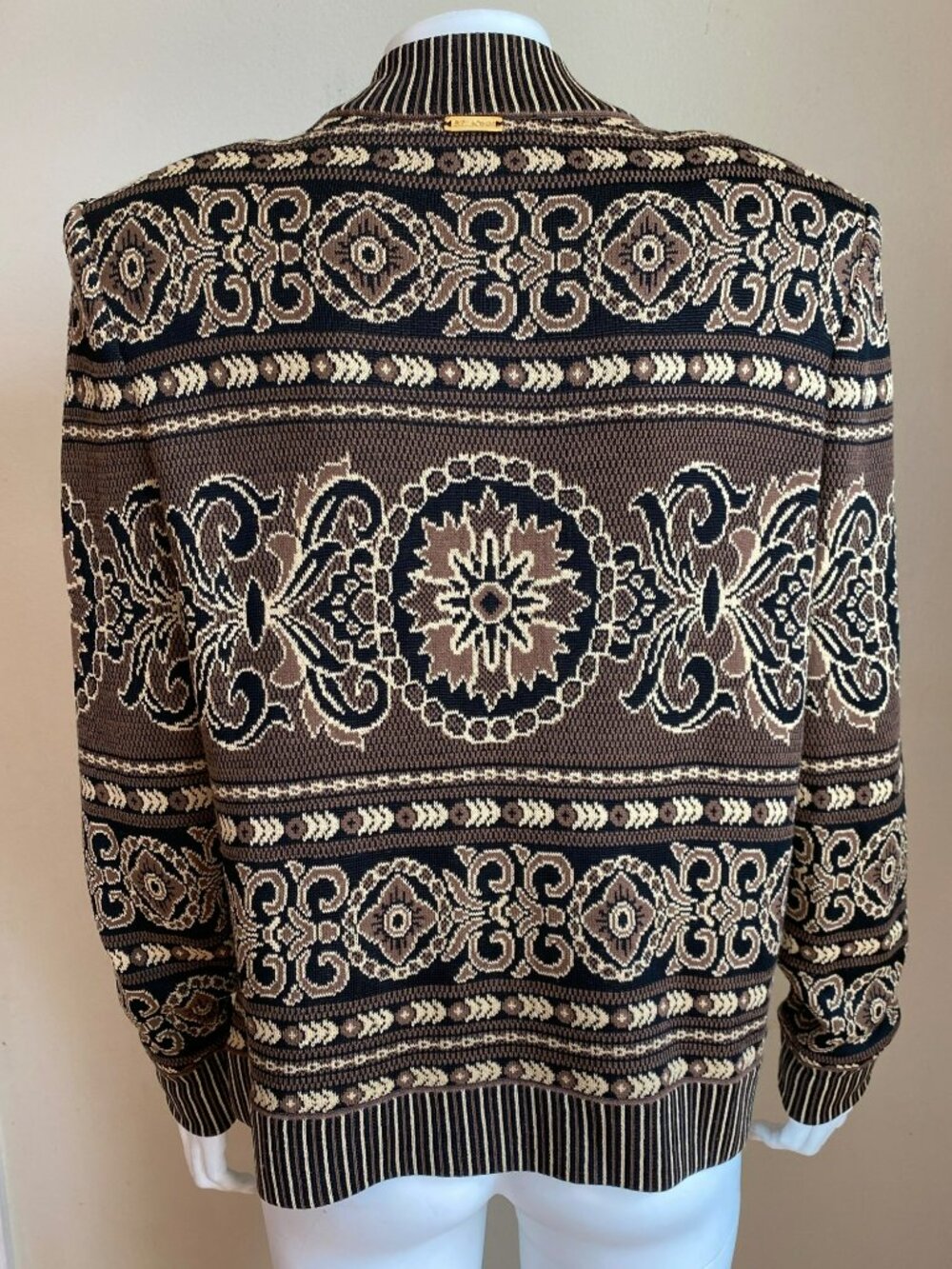 St John Sport Long Sleeve Cardigan Full Zip Brown Black Ikat Print Medium - Picture 4 of 8